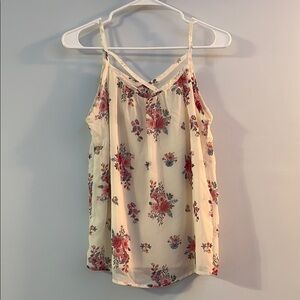 Cream flowered girls tank top
